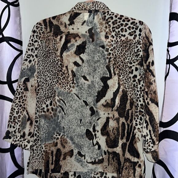 Vintage Animal Print Blouse Shirt Semi Sheer 90s Tiger Print by N Touch Medium - Picture 7 of 7